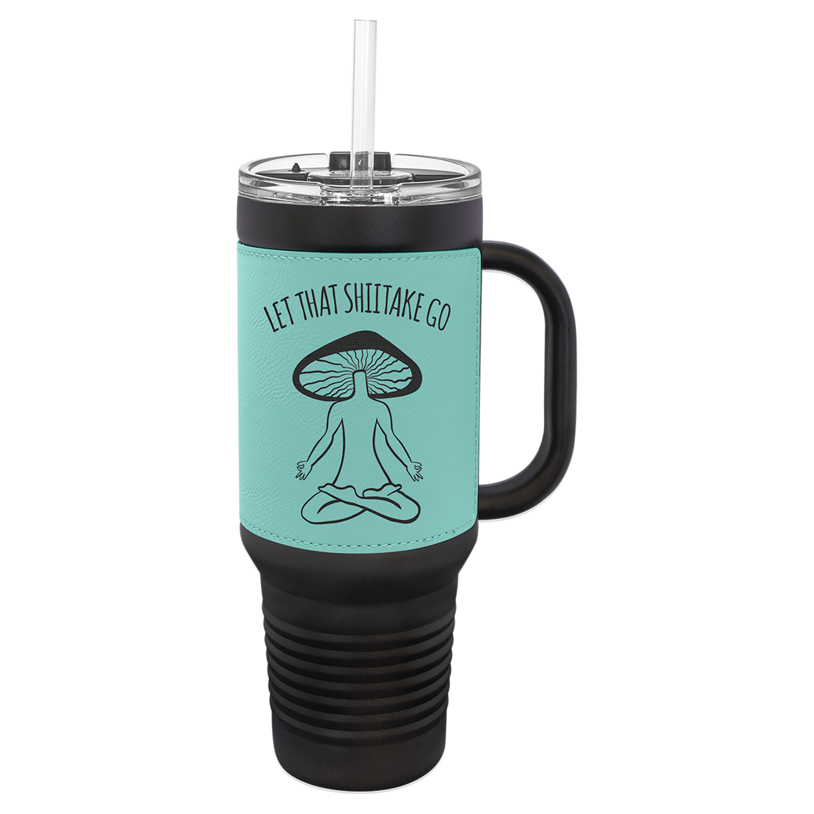 40 oz. Black and Leatherette Travel Mug with Handle, Straw Included - Image 9