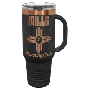 40 oz. Black/Rose Gold ION-Plated Travel Mug with Handle, Straw Included