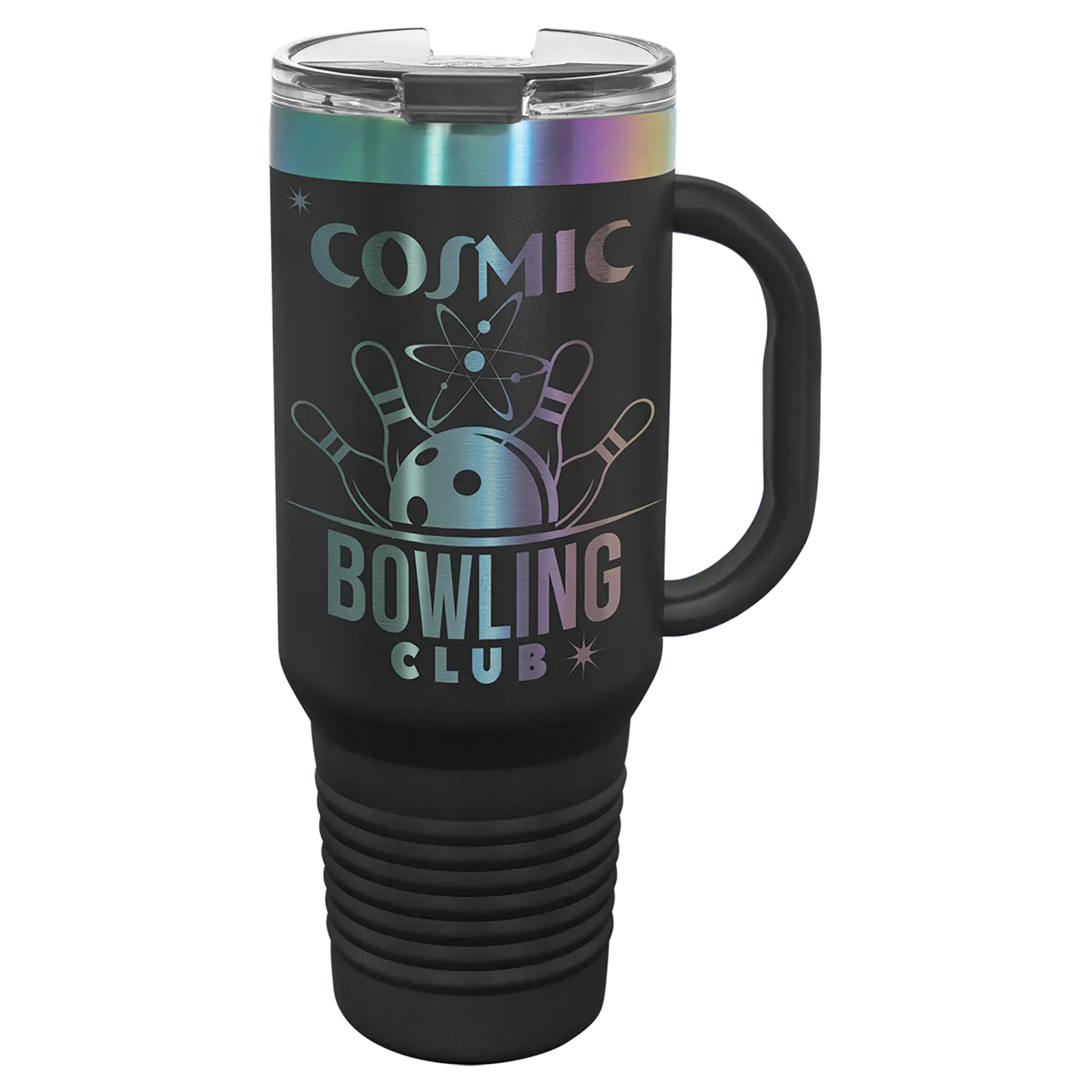 40 oz. Black/Prism ION-Plated Travel Mug with Handle, Straw Included